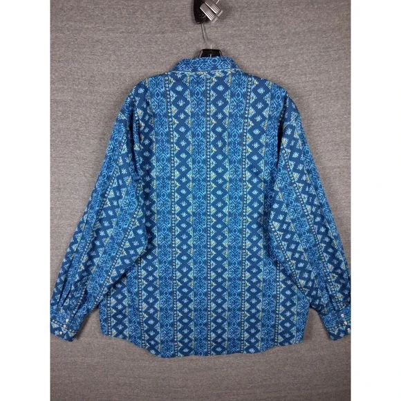 Wrangler Mens Shirt 2XL Blue Pearl Snap Aztec Southwestern Tribal Checotah Rodeo